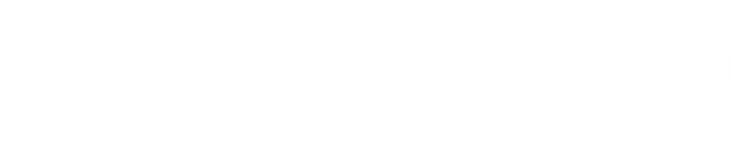 Logotipo da Agência Spasso com ícone de foguete estilizado e tipografia moderna.